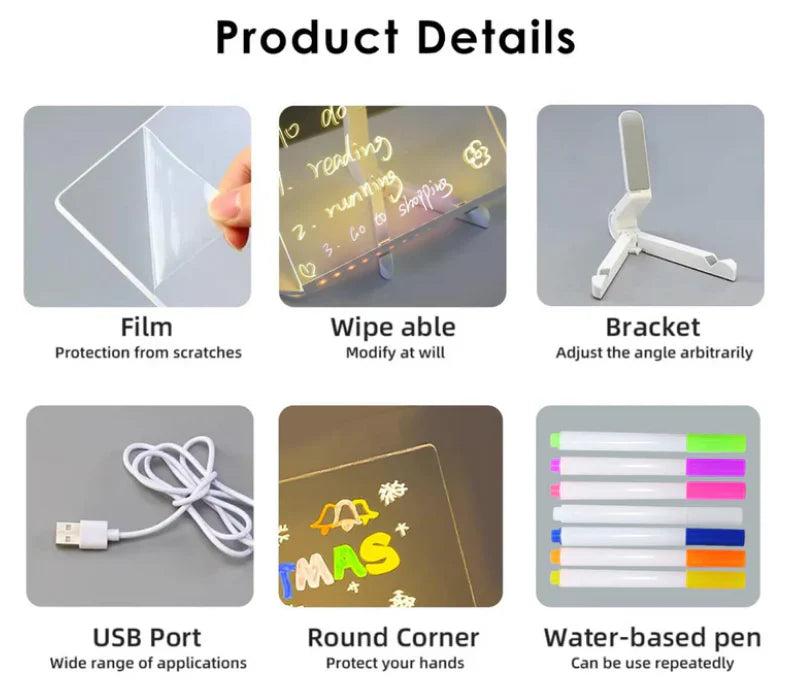 3D LED Light Glass Acrylic Writing pad